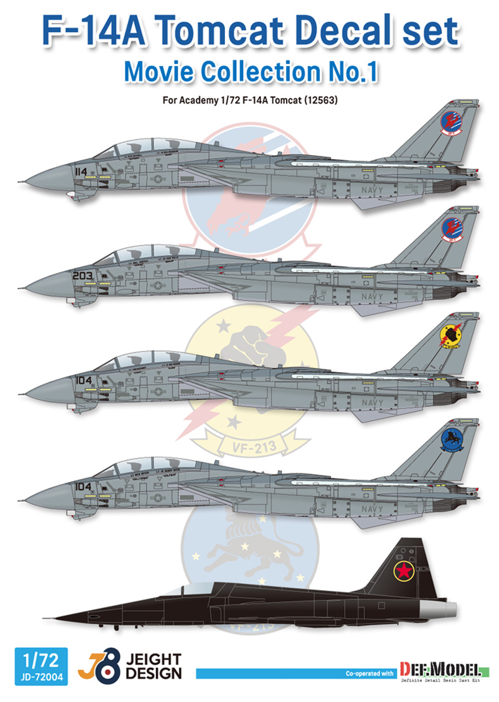 F-14A デカールセット ムービーコレクション No.1 トップガン 1986 デカール (DEF. MODEL デカール No.JD72004) 商品画像_1