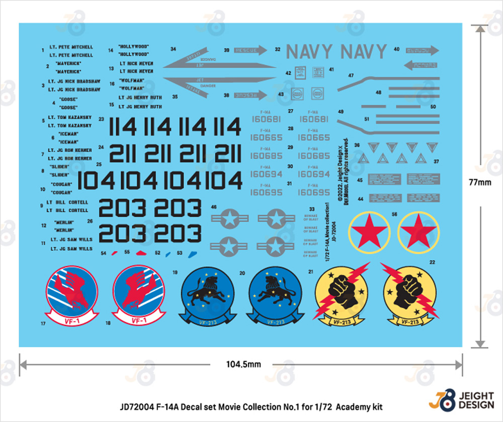 F-14A デカールセット ムービーコレクション No.1 トップガン 1986 デカール (DEF. MODEL デカール No.JD72004) 商品画像_2