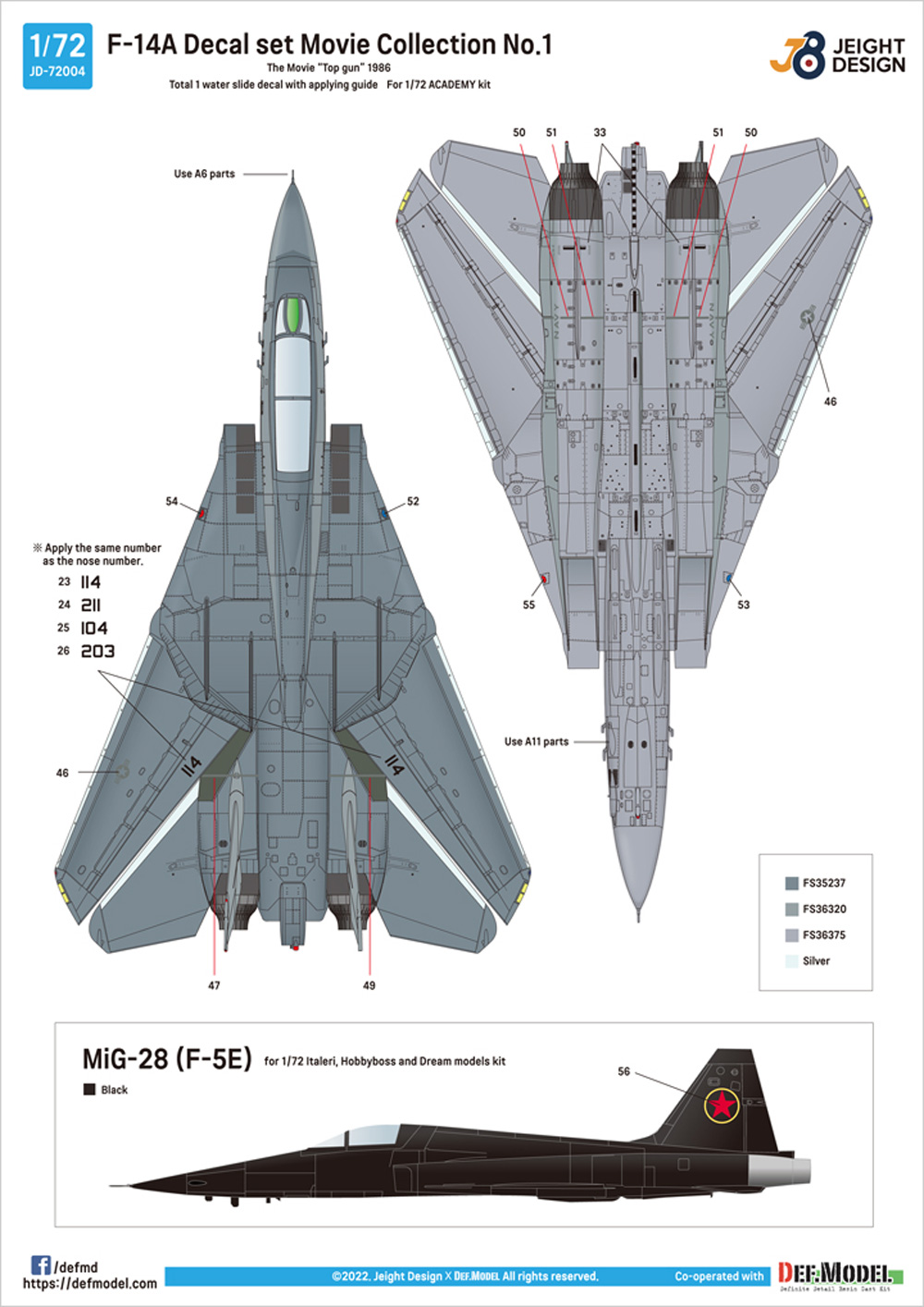 F-14A デカールセット ムービーコレクション No.1 トップガン 1986 デカール (DEF. MODEL デカール No.JD72004) 商品画像_4