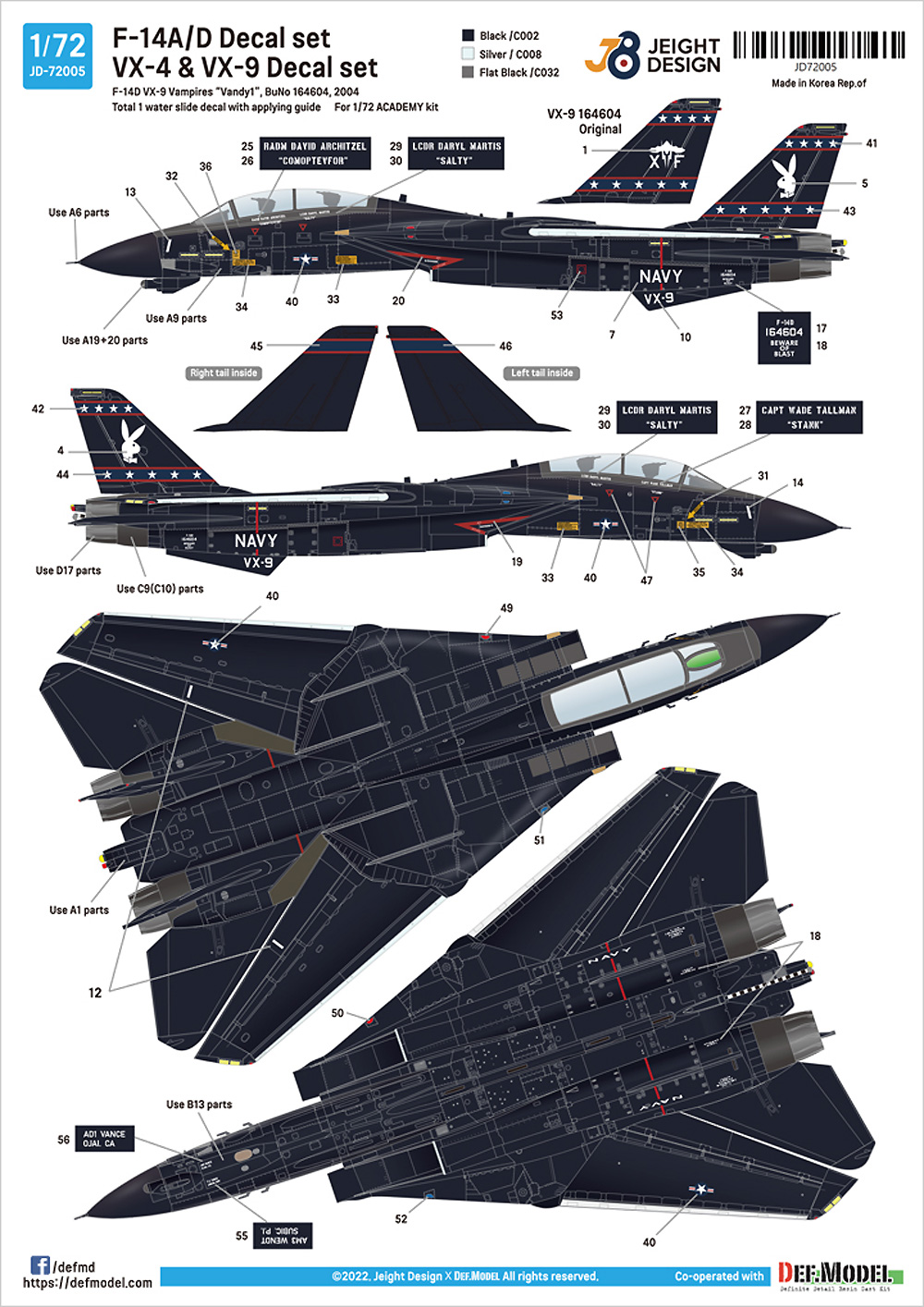 F-14A/D デカールセット VX-4＆VX-9 (アカデミー用) デカール (DEF. MODEL デカール No.JD72005) 商品画像_3