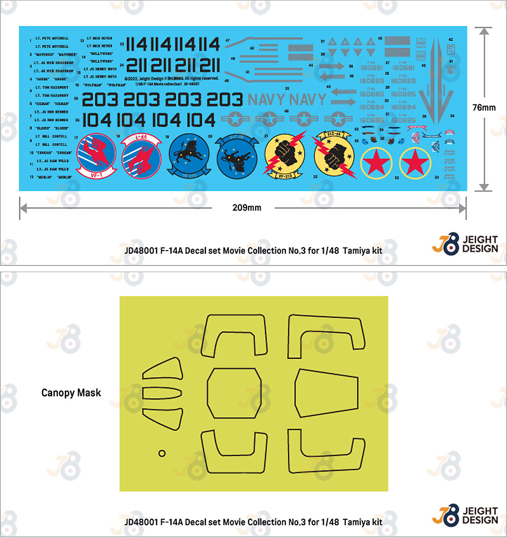 F-14A デカールセット ムービーコレクション No.3 トップガン 1986 (タミヤ用) デカール (DEF. MODEL デカール No.JD48001) 商品画像_2
