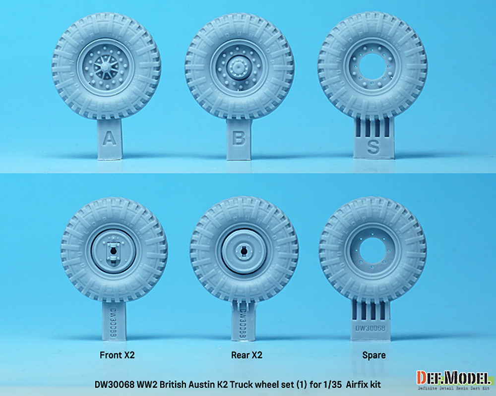 イギリス陸軍 オースチン K2 トラック用 自重変形タイヤセット-1 (エアフィックス用) レジン (DEF. MODEL ホイール タイヤ No.DW35068) 商品画像_1