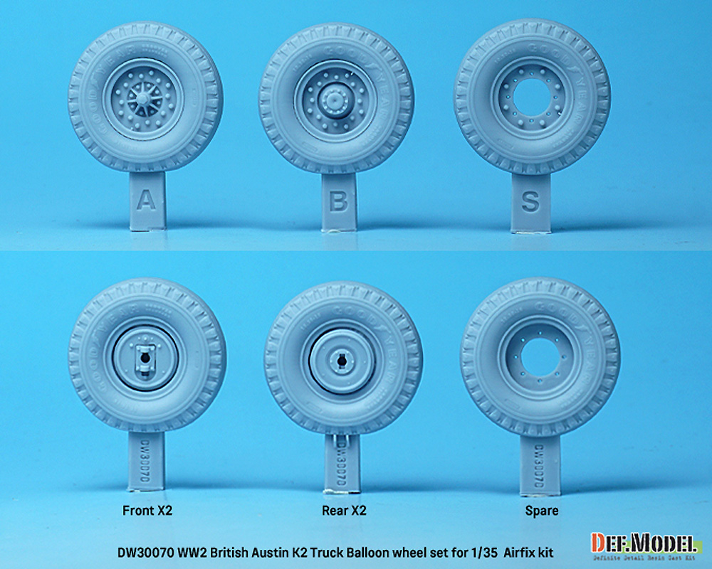 イギリス陸軍 オースチン K2 トラック用 自重変形 バールンタイヤセット (エアフィックス用) レジン (DEF. MODEL ホイール タイヤ No.DW35070) 商品画像_1