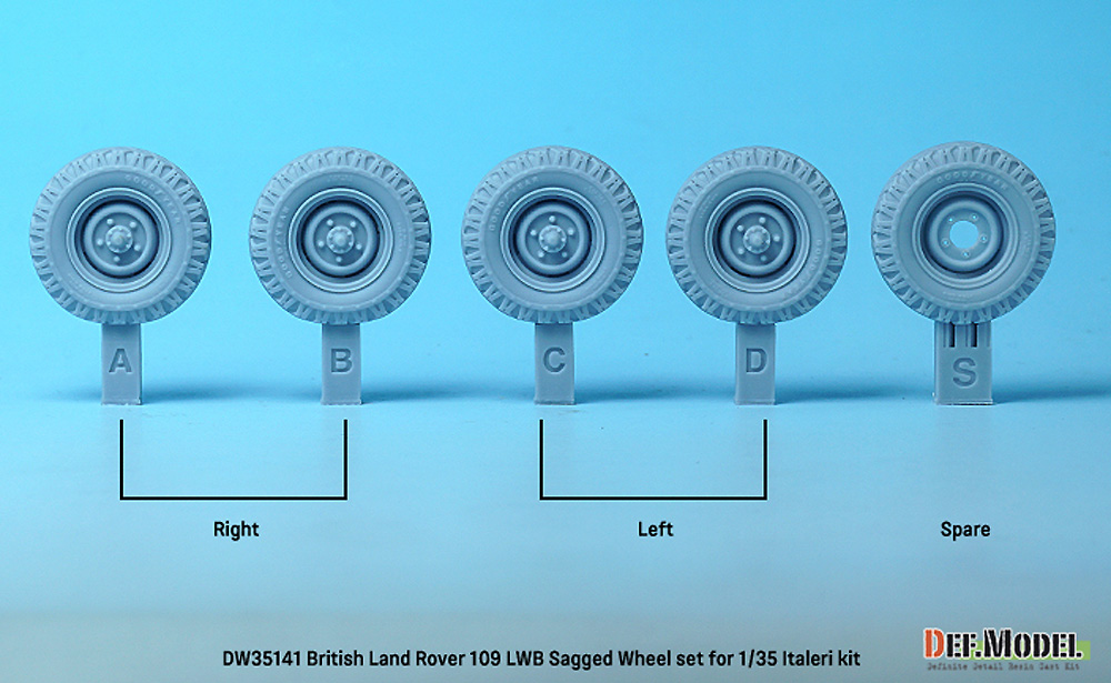 イギリス ランドローバー 109LWB 自重変形タイヤセット (イタレリ用) レジン (DEF. MODEL ホイール タイヤ No.DW35141) 商品画像_1