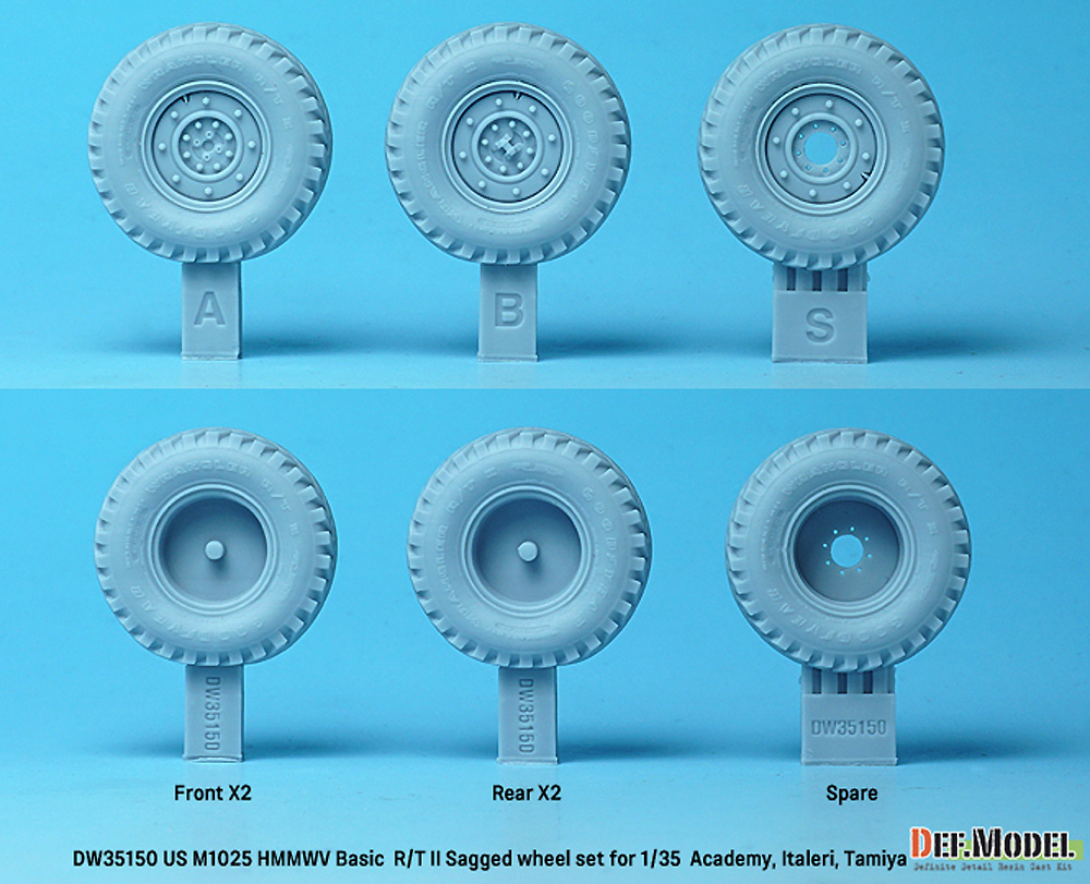 アメリカ陸軍 M1025 ハンビー用 標準R/T 自重変形タイヤセット (タミヤ/イタレリ/アカデミー用) レジン (DEF. MODEL ホイール タイヤ No.DW35150) 商品画像_1