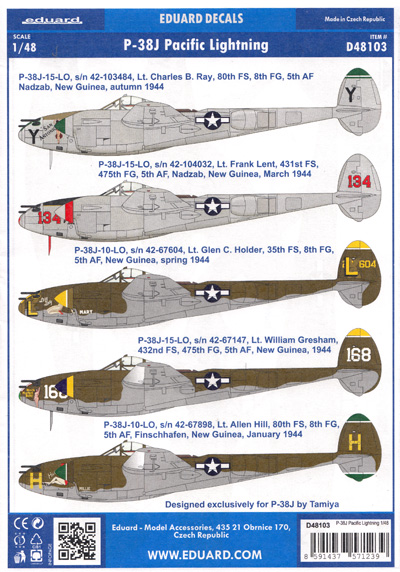 P-38J パシフィック ライトニング デカール (エデュアルド 1/48 デカール No.D48103) 商品画像