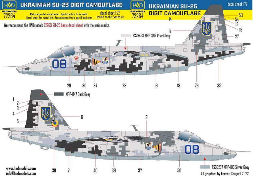Su-25 フロッグフット ウクライナ デジタル迷彩 1 デカール (ズべズダ用) デカール (HAD MODELS 1/72 デカール No.72264) 商品画像_1