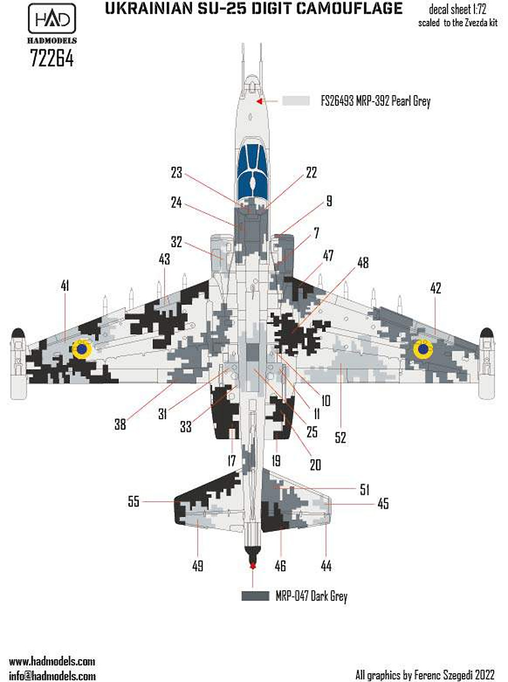 Su-25 フロッグフット ウクライナ デジタル迷彩 1 デカール (ズべズダ用) デカール (HAD MODELS 1/72 デカール No.72264) 商品画像_2