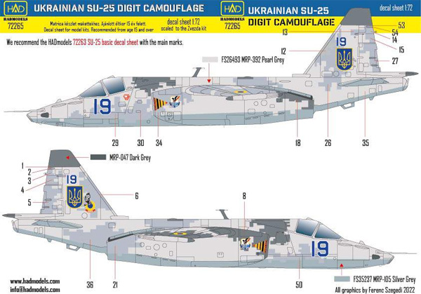 Su-25 フロッグフット ウクライナ デジタル迷彩 2 デカール (ズべズダ用) デカール (HAD MODELS 1/72 デカール No.72265) 商品画像