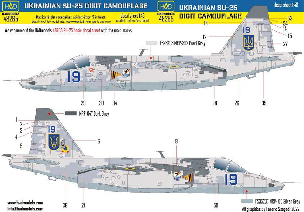 Su-25 フロッグフット ウクライナ デジタル迷彩 2 デカール (ズべズダ用) デカール (HAD MODELS 1/48 デカール No.48265) 商品画像_1