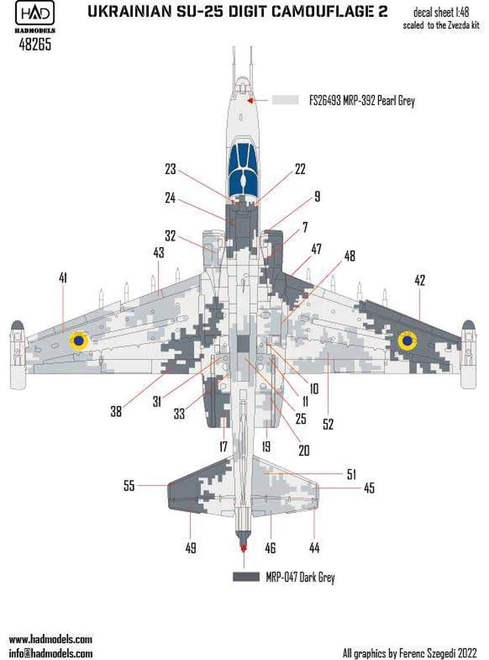 Su-25 フロッグフット ウクライナ デジタル迷彩 2 デカール (ズべズダ用) デカール (HAD MODELS 1/48 デカール No.48265) 商品画像_2
