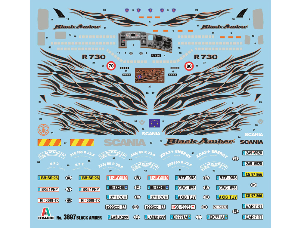 スカニア R730 ブラックアンバー トラクターヘッド プラモデル (イタレリ 1/24 トラックシリーズ No.3897) 商品画像_2