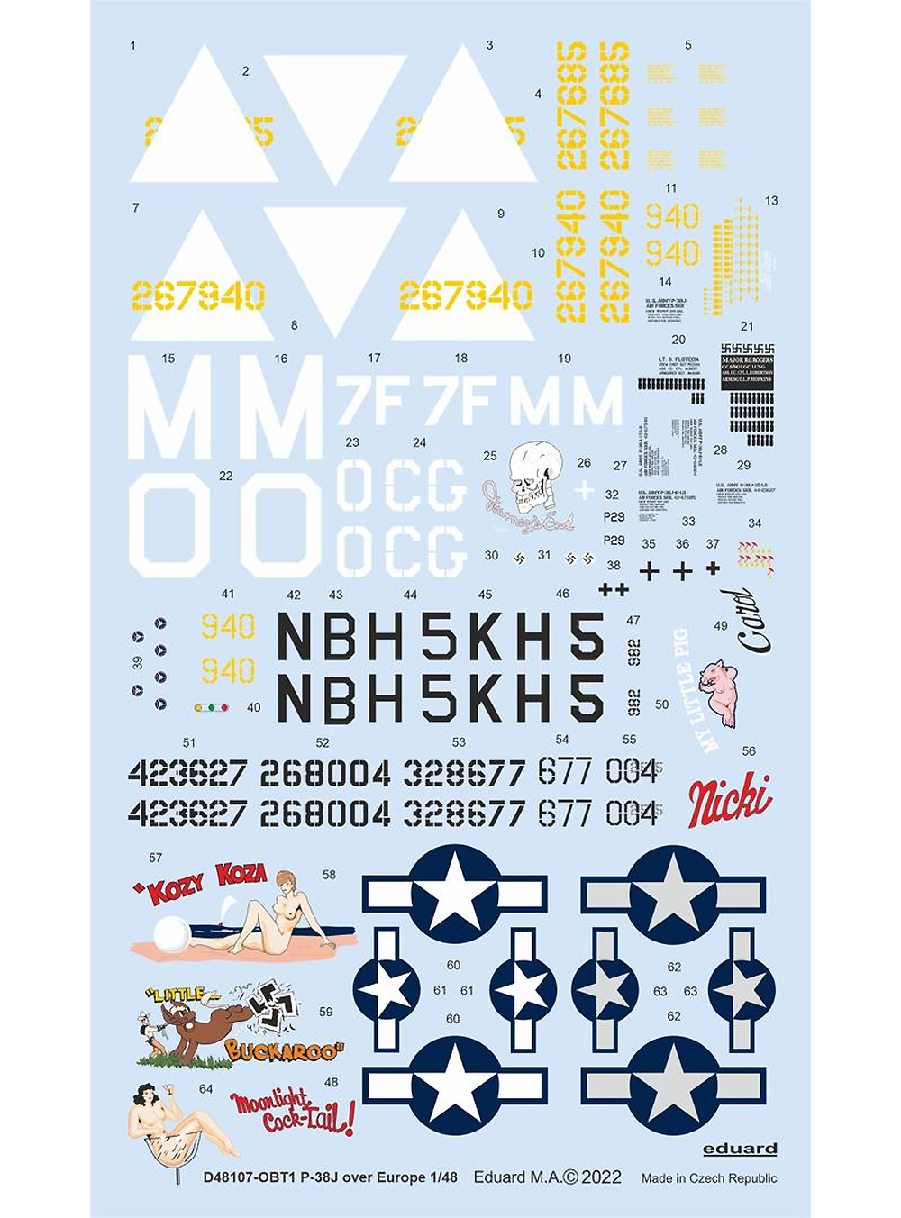 P-38J ヨーロッパ上空 デカール (タミヤ用) デカール (エデュアルド 1/48 デカール No.D48107) 商品画像_1