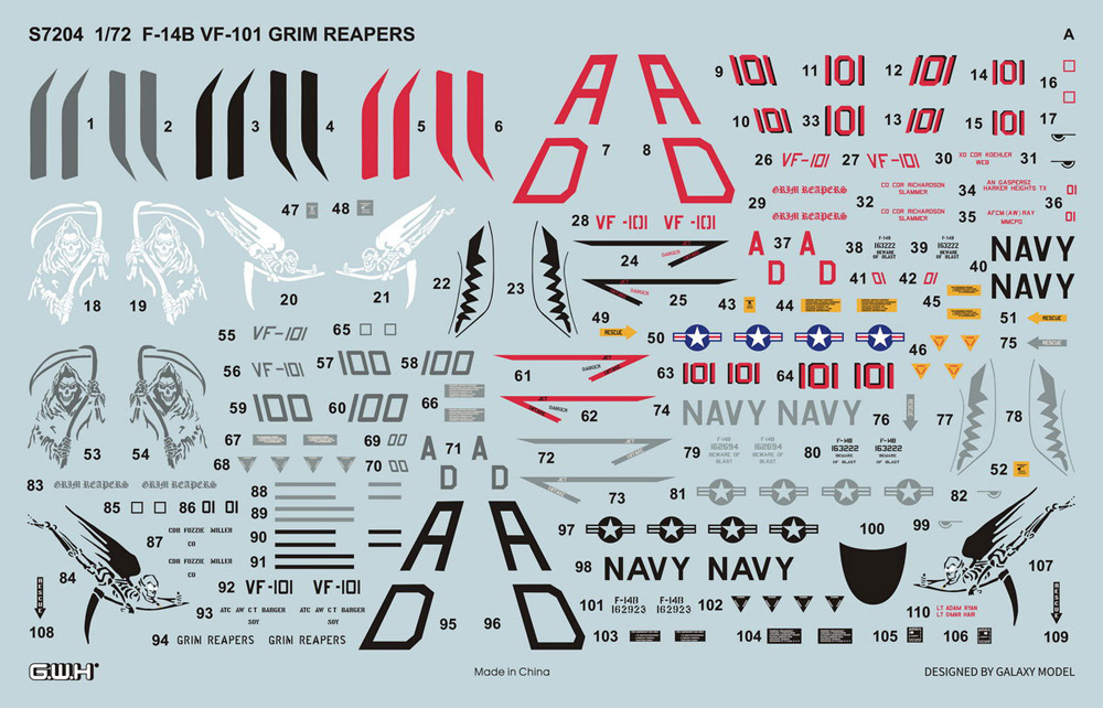 F-14B トムキャット VF-101 グリムリーパーズ プラモデル (グレートウォールホビー 1/72 エアクラフト プラモデル No.S7204) 商品画像_1