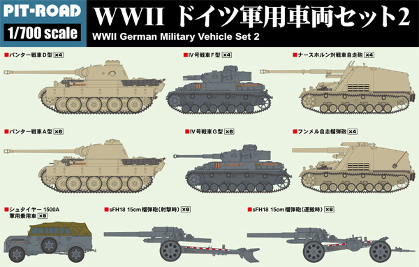 WW2 ドイツ軍用車両セット 2 プラモデル (ピットロード 1/700 AFV プラモデル No.MI005) 商品画像