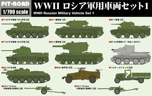 WW2 ロシア軍用車両セット 1 プラモデル (ピットロード 1/700 AFV プラモデル No.MI006) 商品画像