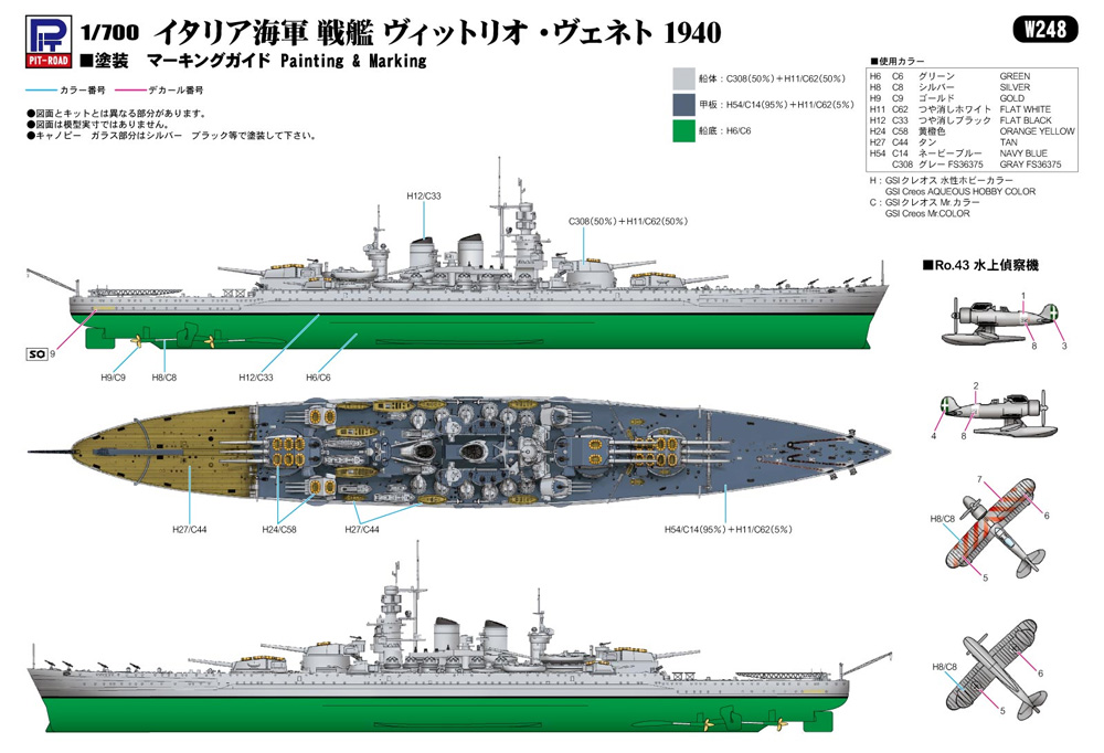 イタリア海軍 戦艦 ヴィットリオ・ヴェネト 1940 プラモデル (ピットロード 1/700 スカイウェーブ W シリーズ No.W248) 商品画像_1