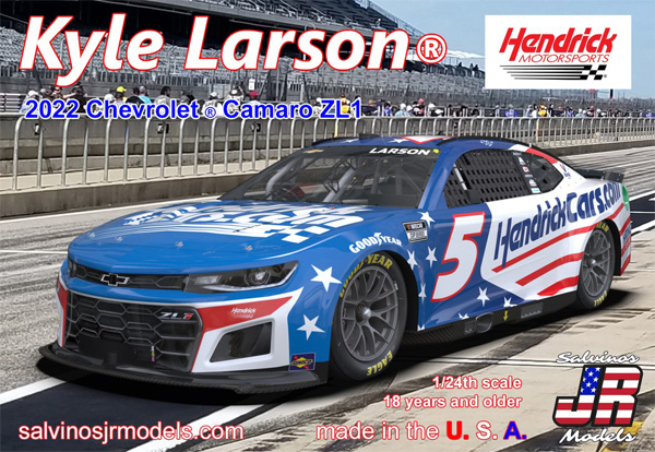 NASCAR 2022 カマロ ZL1 ヘンドリックスモータスポーツ カイル・ラーソン パトリオットカラー プラモデル (Salvinos JR Models NASCAR No.HMC2022KLC) 商品画像