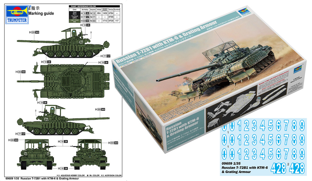 ロシア連邦軍 T-72B1 主力戦車 w/KMT-6 & グレーティングアーマー プラモデル (トランペッター 1/35 AFVシリーズ No.09609) 商品画像_1