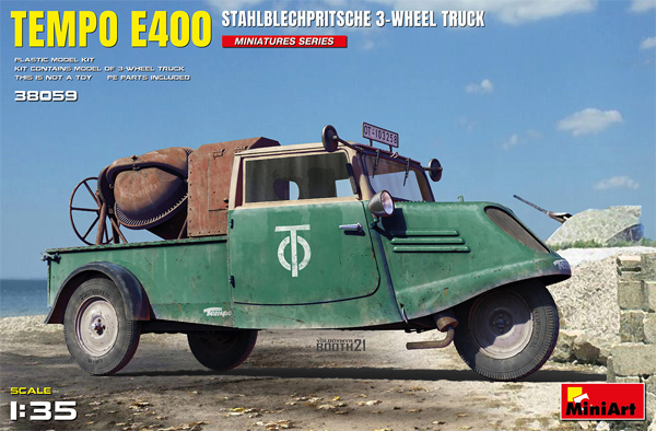 テンポ E400 鋼板製平床式 三輪トラック プラモデル (ミニアート 1/35 ミニチュアシリーズ No.38059) 商品画像