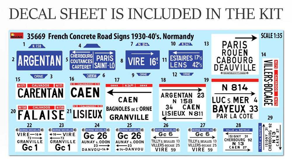 フランス コンクリート道路標識 1930-40年代 ノルマンディー プラモデル (ミニアート 1/35 ビルディング＆アクセサリー シリーズ No.35669) 商品画像_2