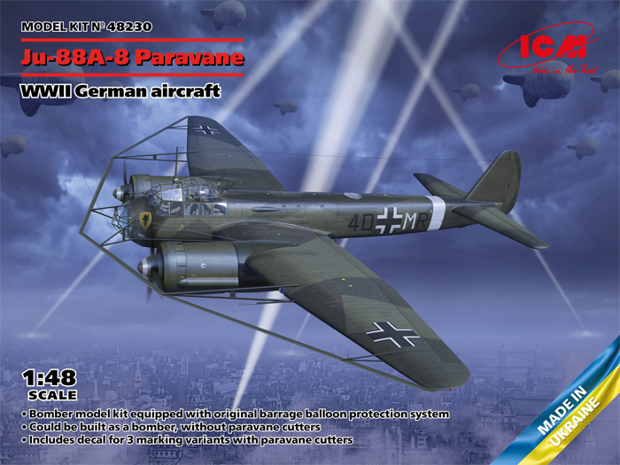 ユンカース Ju88A-8 w/バルーンケーブルカッター プラモデル (ICM 1/48 エアクラフト プラモデル No.48230) 商品画像