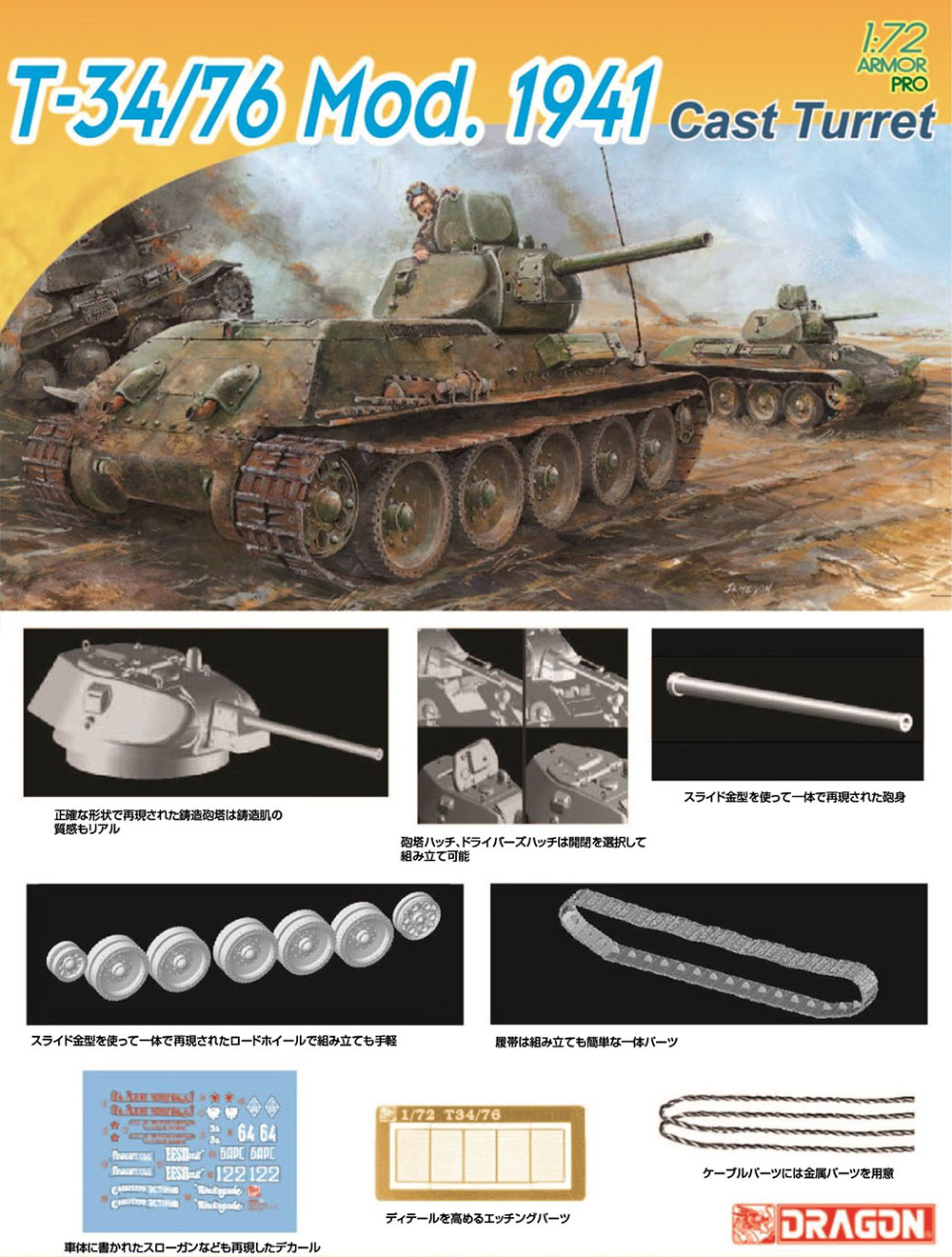 T-34/76 1941年型 鋳造砲塔 プラモデル (ドラゴン 1/72 ARMOR PRO (アーマープロ) No.7262) 商品画像_1