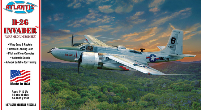 アメリカ空軍 B-26 インベーダー 中型爆撃機 プラモデル (アトランティス プラスチックモデルキット No.6818) 商品画像