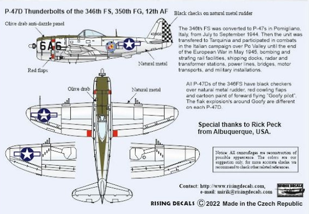 ブラックチェッカーテール アメリカ陸軍航空軍 第346飛行隊 イタリア 1/48 デカール (ライジングモデル 1/48 RISING DECALS (ライジングデカール) No.RD48035) 商品画像_3