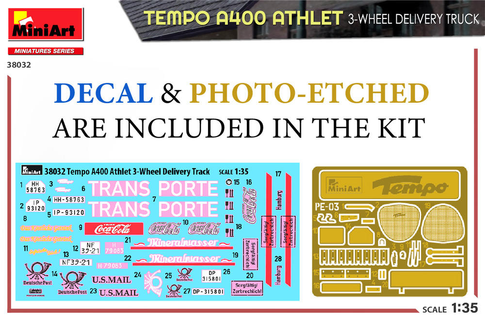 テンポ A400 アスレット 3輪配送トラック プラモデル (ミニアート 1/35 ミニチュアシリーズ No.38032) 商品画像_1