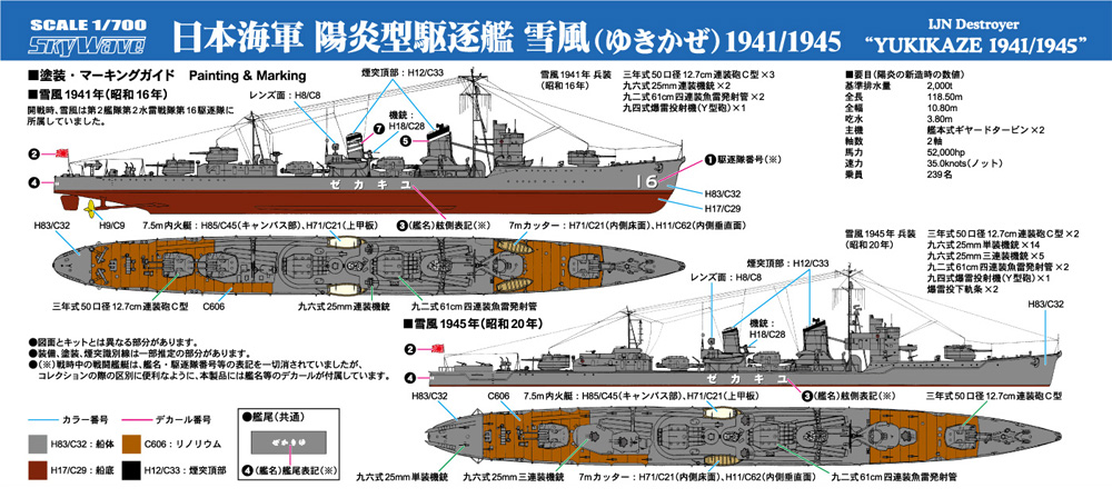 日本海軍 陽炎型駆逐艦 雪風 1941/1945 プラモデル (ピットロード 1/700 スカイウェーブ W シリーズ No.W252) 商品画像_1