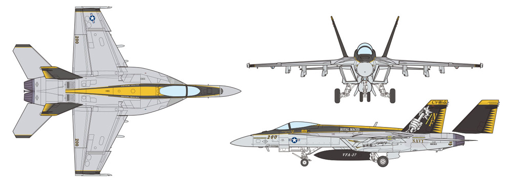 アメリカ海軍 艦上戦闘機 F/A-18E スーパーホーネット VFA-27 ロイヤルメイセス 岩国航空基地 (2機セット） プラモデル (プラッツ 1/144 航空模型特選シリーズ No.AE144-013) 商品画像_2