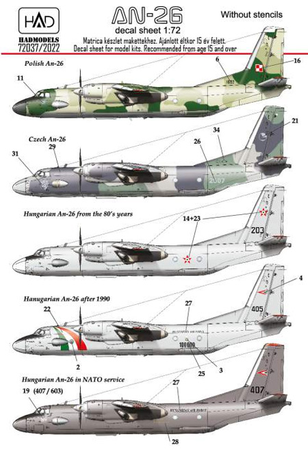 アントノフ AN-26 カール デカール デカール (HAD MODELS 1/72 デカール No.72037/2022) 商品画像