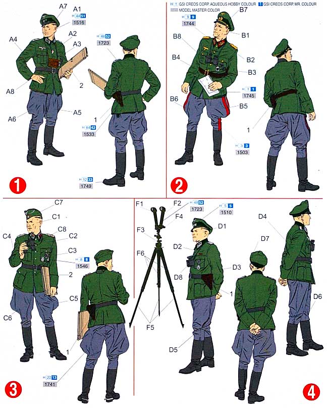 WW2 ドイツ陸軍 司令部将校 w/カニ眼鏡 (フィギュア4体セット) プラモデル (ドラゴン 1/35 '39-45' Series No.6213) 商品画像_2