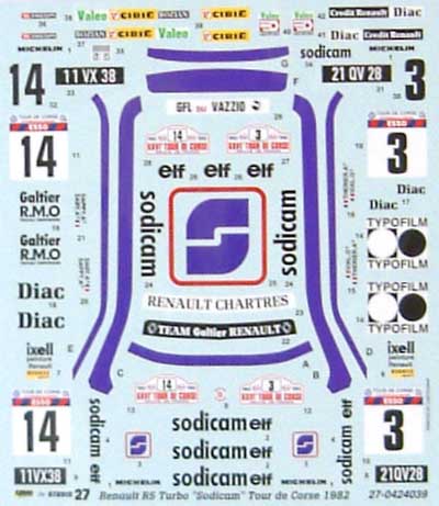 ルノー R5 ターボ Sodicam ツール・ド・コルサ デカール (スタジオ27 ラリーカー オリジナルデカール No.DC707C) 商品画像