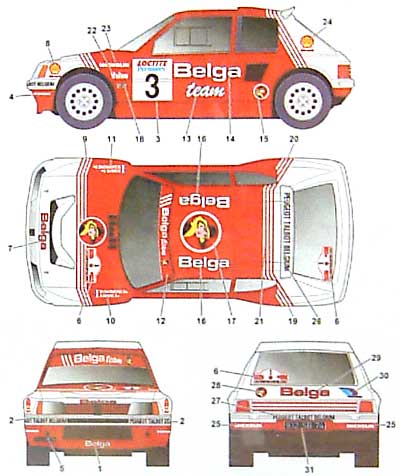 プジョー 205 T16 Belga 24時間 Ypresラリー 1985 デカール (スタジオ27 ラリーカー オリジナルデカール No.DC708C) 商品画像_2