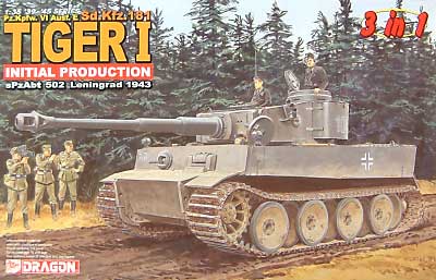 WW2 ドイツ軍 ティーガー1 極初期型 第502重戦車大隊 レニングラード 1943年 (3イン1） プラモデル (ドラゴン 1/35 39-45 Series No.旧6252) 商品画像