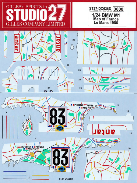 BMW M1 マップ オブ フランス ル・マン 1980 デカール (スタジオ27 ツーリングカー/GTカー オリジナルデカール No.DC636D) 商品画像