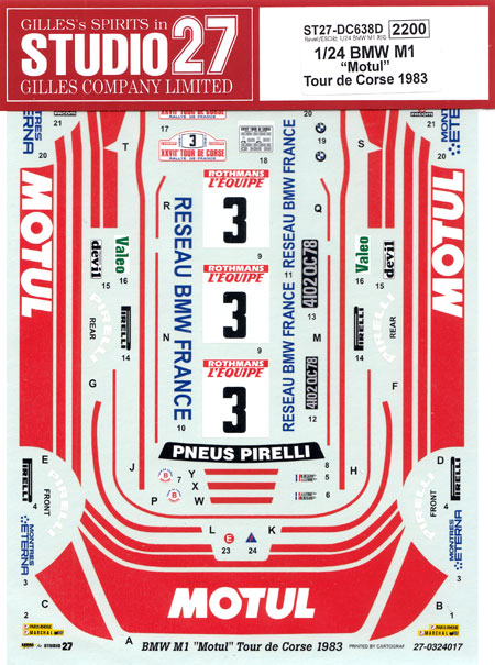 BMW M1 モチュール ツール・ド・コルス 1983 デカール デカール (スタジオ27 ラリーカー オリジナルデカール No.DC638D) 商品画像