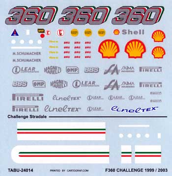フェラーリ Ｆ360 チャレンジ用 デカール デカール (タブデザイン 1/24 オリジナルデカール No.TABU-24014) 商品画像