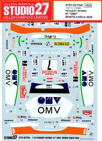 プジョー 307 WRC #7 OMV モンテカルロ 2006 デカール デカール (スタジオ27 ラリーカー オリジナルデカール No.DC734C) 商品画像