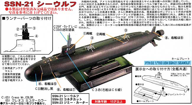 アメリカ海軍攻撃型原子力潜水艦 SSN-21 シーウルフ プラモデル (ピットロード 潜水艦プラスチックモデル No.PTK-002) 商品画像_1