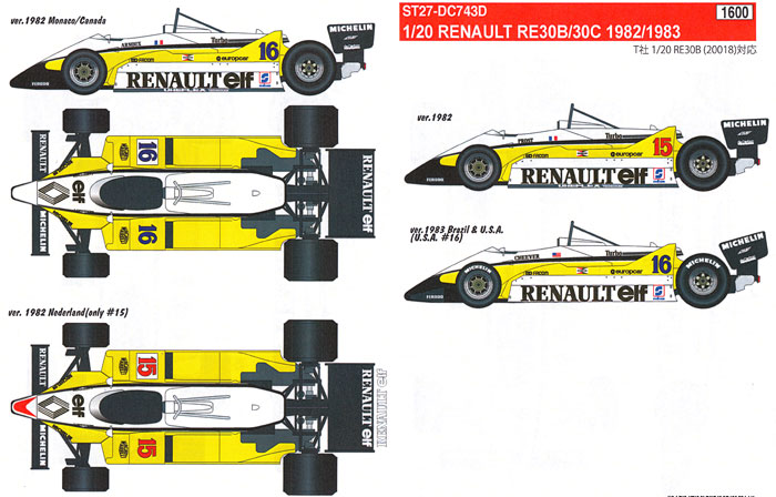 ルノー RE30B/C 1982/1983 デカール (スタジオ27 F-1 オリジナルデカール No.DC743Ｄ) 商品画像_1