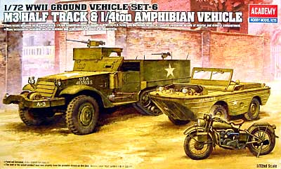 M3ハーフトラック & 1/4トン水陸両用車 & モーターバイク プラモデル (アカデミー 1/72 Scale Armor No.13408) 商品画像