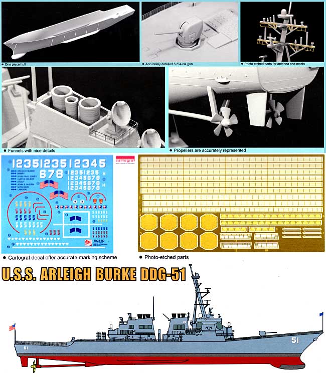 U.S.S. アーレイ バーク DDG-51 プラモデル (ドラゴン 1/350 Modern Sea Power Series No.1023) 商品画像_1