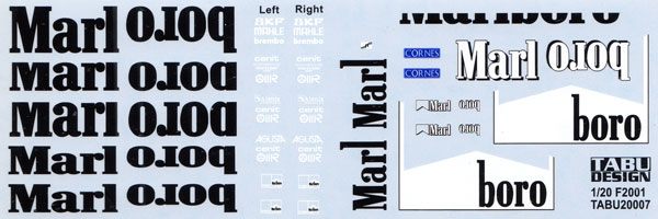 フェラーリ F2001 オプションデカール デカール (タブデザイン 1/20 デカール No.TABU-20007) 商品画像