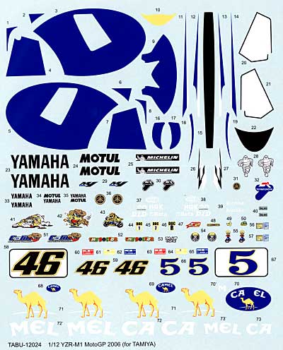 ヤマハ YZR-M1 MotoGP 2006 フルスポンサー仕様デカール デカール (タブデザイン 1/12 オリジナルデカール No.TABU-12024) 商品画像
