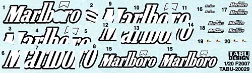 フェラーリ F2007 対応 Marlboro タバコデカール デカール (タブデザイン 1/20 オリジナルデカール No.TABU-20029) 商品画像