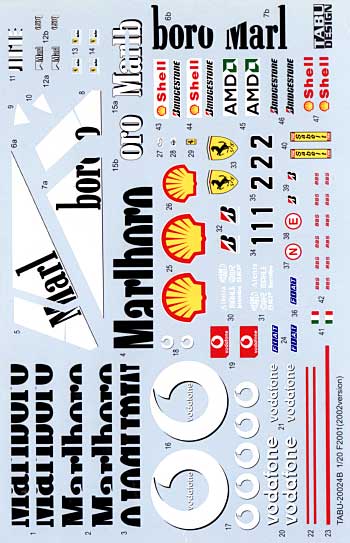 フェラーリ F2001 2002年仕様 オプションデカール デカール (タブデザイン 1/20 デカール No.旧TABU-20024) 商品画像