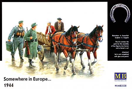 1944年 欧州 ドイツ兵2体 + 農民2体 + 農馬2頭 & 馬車 プラモデル (マスターボックス 1/35 ミリタリーミニチュア No.MB3538) 商品画像